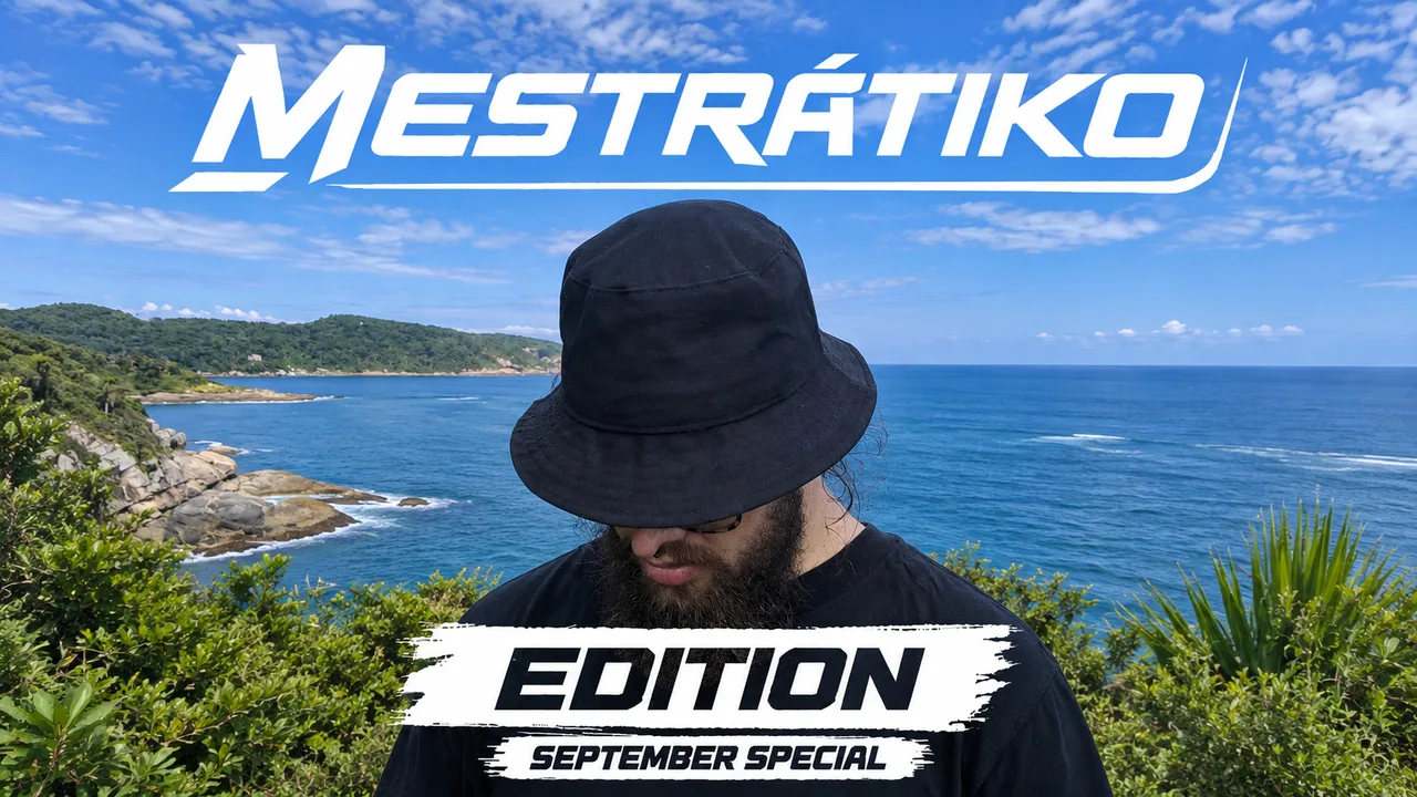 September Special artwork: Mestrátiko against a coastal landscape.